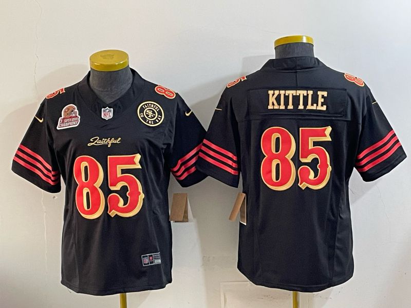 Women 2026 San Francisco 49ers #85 Kittle Black gold Nike Limited NFL Jersey style 03